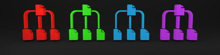 Colorful Folder tree icon isolated on black background. Computer network file folder organization...