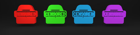 Colorful Censored stamp icon isolated on black background. Minimalism concept. 3D render...