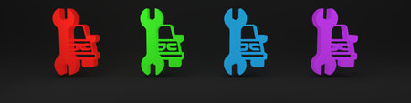 Colorful Car service icon isolated on black background. Auto mechanic service. Repair service auto...