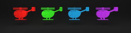 Colorful Helicopter aircraft vehicle icon isolated on black background. Minimalism concept. 3D render illustration.の写真素材