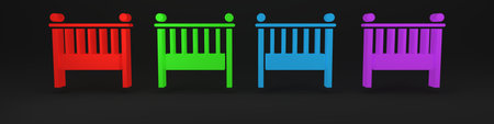Colorful Baby crib cradle bed icon isolated on black background. Minimalism concept. 3D render illustration.の写真素材