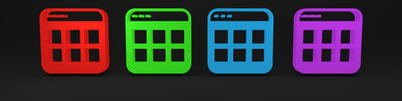 Colorful Browser files icon isolated on black background. Minimalism concept. 3D render...