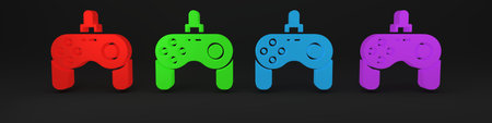 Colorful Gamepad icon isolated on black background. Game controller. Minimalism concept. 3D render...