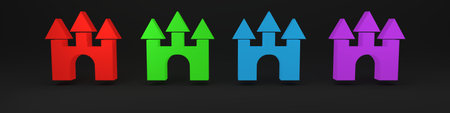 Colorful Castle icon isolated on black background. Minimalism concept. 3D render illustration.の写真素材