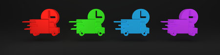 Colorful Fast round the clock delivery by car icon isolated on black background. Minimalism concept. 3D render illustration.の写真素材
