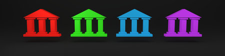 Colorful Museum building icon isolated on black background. Minimalism concept. 3D render illustration.の写真素材