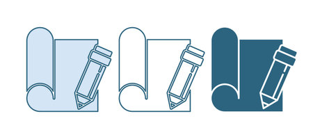 Blue Graphing paper for engineering and pencil icon isolated on white background. Vector.のイラスト素材