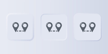 Gray Route location icon isolated on gray background. Map pointer sign. Concept of path or road. GPS navigator. Set icons in square buttons. Vector.のイラスト素材