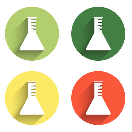 Set Oil petrol test tube icon isolated with long shadow background. Color circle button. Vector.のイラスト素材