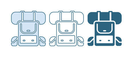 Blue Hiking backpack icon isolated on white background. Camping and mountain exploring backpack. Vector.のイラスト素材