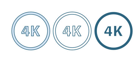 Blue 4k Ultra HD icon isolated on white background. Vector.のイラスト素材