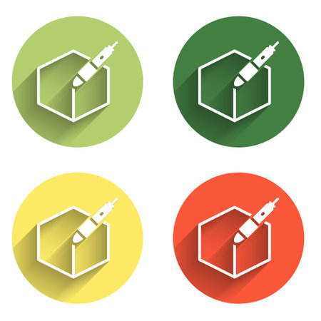 Set 3d pen tool icon isolated with long shadow background. Color circle button. Vector.のイラスト素材