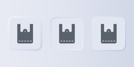 Gray Paper shopping bag icon isolated on gray background. Package sign. Set icons in square buttons....