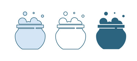 Blue Witch cauldron icon isolated on white background. Happy Halloween party. Vector.のイラスト素材