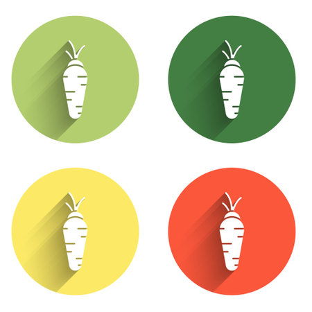 Set Carrot icon isolated with long shadow background. Color circle button. Vector.のイラスト素材