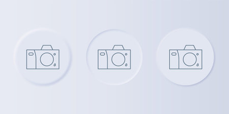 Gray Photo camera icon isolated on gray background. Photo camera icon. Set icons in square buttons....