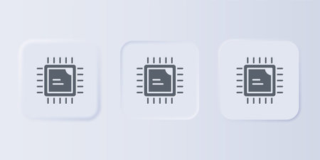 Gray Computer processor with microcircuits CPU icon isolated on gray background. Chip or cpu with...