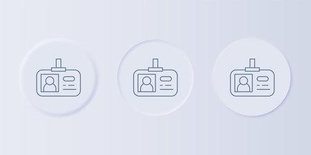 Gray Identification badge icon isolated on gray background. It can be used for presentation, identity of the company, advertising. Set icons in square buttons. Vector.のイラスト素材