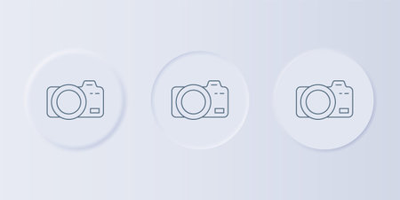 Gray Photo camera icon isolated on gray background. Foto camera. Digital photography. Set icons in square buttons. Vector.のイラスト素材