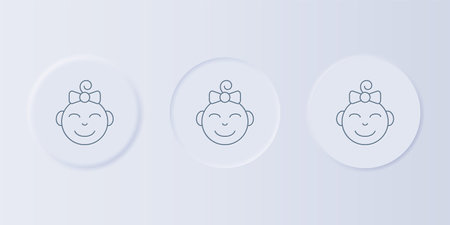 Gray Happy little girl head icon isolated on gray background. Face of baby girl. Set icons in square buttons. Vector.のイラスト素材