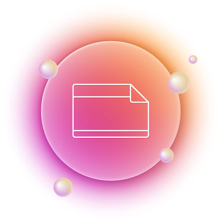 White Paper adhesive sticker with curved corner icon isolated on white background. Orange and pink gradient circle background. Vector.のイラスト素材