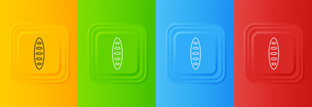 White French baguette bread icon isolated on colorful background. Set icons in square buttons. Vector.のイラスト素材