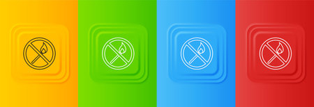 White No fire match icon isolated on colorful background. No open flame. Burning match crossed in...