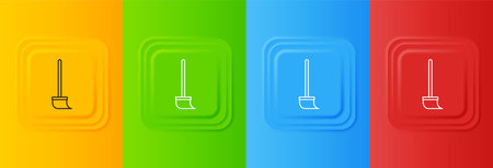 White Mop icon isolated on colorful background. Cleaning service concept. Set icons in square buttons. Vector.のイラスト素材