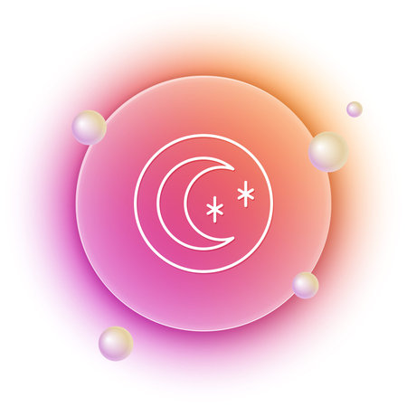 White Moon and stars icon isolated on white background. Cloudy night sign. Sleep dreams symbol. Full moon. Night or bed time sign. Orange and pink gradient circle background. Vector.のイラスト素材