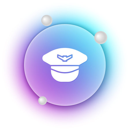 White Pilot hat icon isolated on white background. Blue and purple gradient circle background. Vector.のイラスト素材