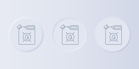 Gray Canister for motor machine oil icon isolated on gray background. Oil gallon. Oil change service and repair. Engine oil sign. Set icons in square buttons. Vector.のイラスト素材