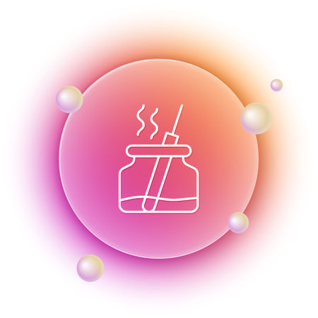 White Aroma diffuser icon isolated on white background. Glass jar different with wooden aroma sticks. Orange and pink gradient circle background. Vector.のイラスト素材