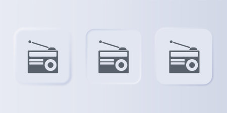 Gray Radio with antenna icon isolated on gray background. Set icons in square buttons. Vector.のイラスト素材