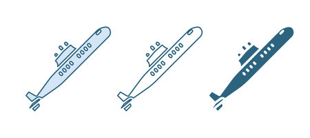 Blue Submarine icon isolated on white background. Military ship. Vector.のイラスト素材