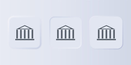 Gray Parthenon from Athens, Acropolis, Greece icon isolated on gray background. Greek ancient national landmark. Set icons in square buttons. Vector.のイラスト素材