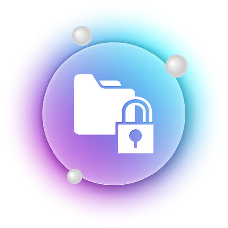 White Folder and lock icon isolated on white background. Closed folder and padlock. Security, safety, protection concept. Blue and purple gradient circle background. Vector.のイラスト素材