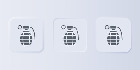 Gray Hand grenade icon isolated on gray background. Bomb explosion. Set icons in square buttons. Vector.のイラスト素材