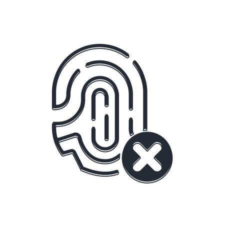 Black Rejection fingerprint icon isolated on white background. Access denied for user concept. Error, fraud. Identification sign. Touch id. Vector.のイラスト素材