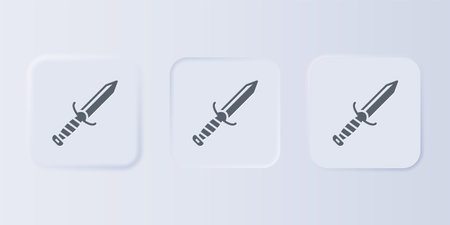 Gray Military knife icon isolated on gray background. Set icons in square buttons. Vector.のイラスト素材