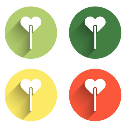 Set Lollipop icon isolated with long shadow background. Food, delicious symbol. Color circle button. Vector.のイラスト素材