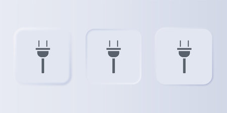 Gray Electric plug icon isolated on gray background. Concept of connection and disconnection of the electricity. Set icons in square buttons. Vector.のイラスト素材