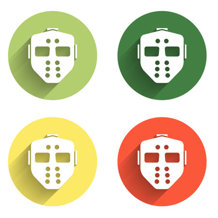 Set Hockey mask icon isolated with long shadow background. Happy Halloween party. Color circle button. Vector.のイラスト素材