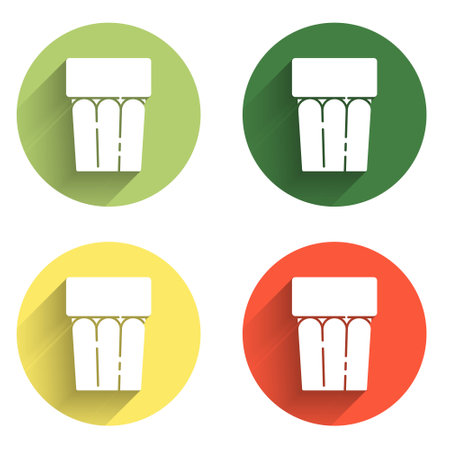 Set Glass with water icon isolated with long shadow background. Soda glass. Color circle button. Vector.のイラスト素材