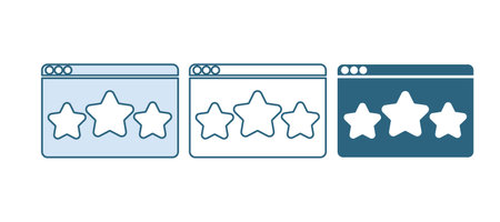 Blue Five stars customer product rating review icon isolated on white background. Favorite, best rating, award symbol. Vector.のイラスト素材