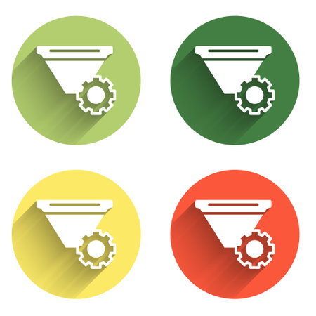 Set Filter setting icon isolated with long shadow background. Color circle button. Vector.のイラスト素材