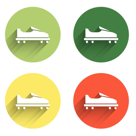 Set Golf shoe icon isolated with long shadow background. Sport equipment. Sports uniform. Color circle button. Vector.のイラスト素材