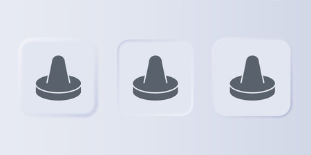 Gray Mallet and puck for playing air hockey game icon isolated on gray background. Set icons in square buttons. Vector.のイラスト素材