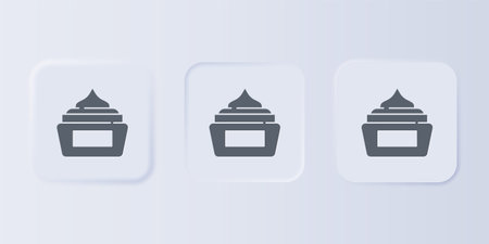 Gray Cream or lotion cosmetic tube icon isolated on gray background. Body care products for woman. Set icons in square buttons. Vector.のイラスト素材
