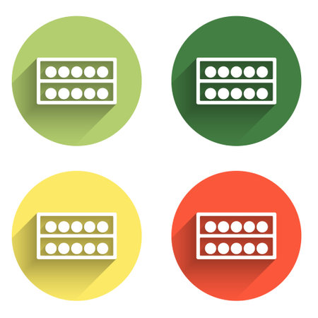 Set Billiard balls on a stand icon isolated with long shadow background. Billiard balls on a shelf. Color circle button. Vector.のイラスト素材