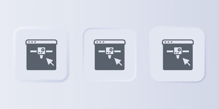 Gray 3D printer setting icon isolated on gray background. 3d printing. Set icons in square buttons. Vector.のイラスト素材
